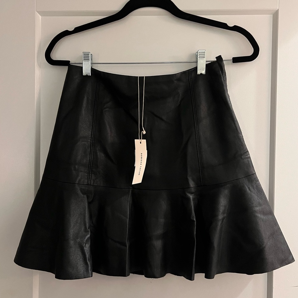 REBECCA TAYLOR Vegan Flare Mini Leather Skirt, XS